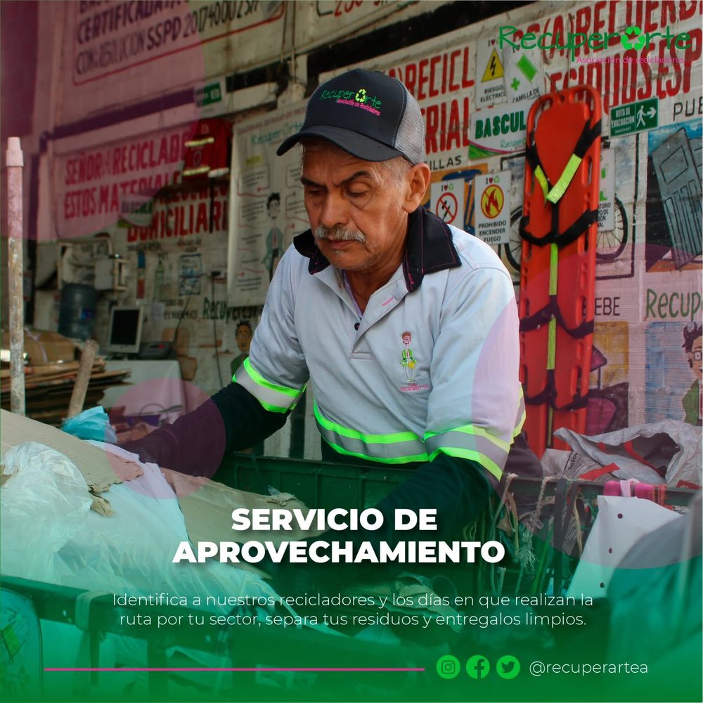 Reciclador de Recuperarte clasificando material en la bodega