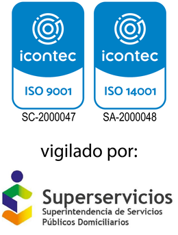 Sellos ICONTEC ISO 9001 e ISO 14001 y Vigilado Superservicios